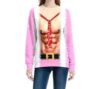 Ugly Christmas Sweater da donna con stampa muscolare - Divertente maglione natalizio con stampa 3D | Divertente felpa per la festa di Natale, Stil_v04 rosa, L