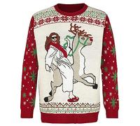 Ugly Christmas Sweater Jesus Riding Reindeer Uomo Christmas Jumper Multicolore M