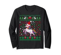 Ugly Christmas Unicorn Santa Hat Funny Xmas Family Maglia a Manica