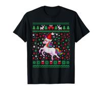Ugly Christmas Unicorn Santa Hat Funny Xmas Family Maglietta