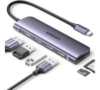 Hub Ugreen CM511 20956A USB-C HDMI 4K 3x USB-A 3.0 Lector SD/TF Plata