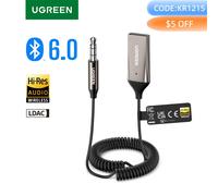 UGREEN Adattatore Aux a Bluetooth 6.0 Ricevitore Bluetooth da 3,5 mm LDAC Audio ad alta risoluzione per auto Kit jack da USB a 3,5 mm con microfono Aux