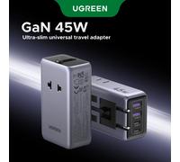 UGREEN Adattatore da Viaggio Universale GaN 45W Caricatore Rapido Mondiale con 2 Porte Type-C e 2 Porte USB per Prese US EU UK AU