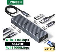 UGREEN Adattatore Ethernet Gigabit HUB USB C 6 in 1 con 4K60Hz HDMI PD100W Ricarica 10Gbps USB A&C 3.2 Porte dati per laptop iPad