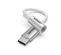 UGREEN Adattatore USB C a Jack 3.5mm Chip DAC per Cuffie Tipo C | Compatibile con iPhone 17 Pro Max Air Galaxy S25 Ultra MacBook Pro 2024 iPad Pixel 9 XL (Bianco Argento)