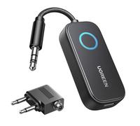 UGREEN AptX Trasmettitore Ricevitore Bluetooth5.3 Jack Adattatore Bluetooth | 2 in 1 Audio con Microfono Integrato Jack per Auto Altoparlanti TV Cuffie, 28h di Autonomia, Con Adattatore per Aereo