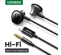 UGREEN Auricolari cablati USB tipo C semi-aperte da 3,5 mm con microfono, auricolari cablati Cuffie stereo HiFi, per la maggior parte con jack da 3,5 mm