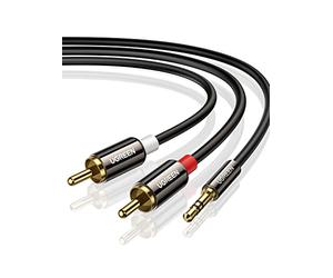 UGREEN Cavo RCA Jack 3,5mm Macho Cable AUX 2RCA Audio Addattatore Compatible con Smartphone, PC, TV, Tablet, MP3, iPod, Amplificatore, Impianto Stereo, Home Theatre (1M)