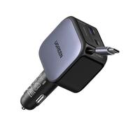 Caricatore per accendino con cavo retrattile Ugreen 60W 2x USB-C e 1x USB-A grigio