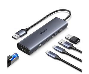 UGREEN Hub Ethernet USB-A Adattatore LAN 1000 Mbps con 4 Porti Convertitore di Rete Gigabit con 2 Tipo C 3.2 10Gbps Compatibile con iPhone, iPad, laptop con Windows, Mac OS, Linux, ecc.