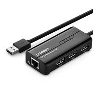 UGREEN - Hub USB 2.0 a 3 porte con rj45 Lan Fast Ethernet, convertitore di rete 100 Mbps per Windows 10/8.1/8/7/Vista/XP,Mac OS 10,6 fino a 10.11 El Capitan,Linux e Chrome OS nero