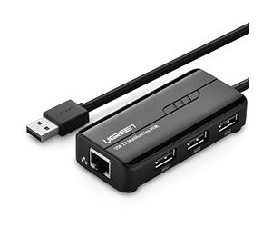 UGREEN - Hub USB 2.0 a 3 porte con rj45 Lan Fast Ethernet, convertitore di rete 100 Mbps per Windows 10/8.1/8/7/Vista/XP,Mac OS 10,6 fino a 10.11 El Capitan,Linux e Chrome OS nero