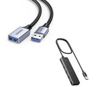UGREEN Hub USB 3.0 con 4 Porte Sdoppiatore Adattatore Multiporta Alta velocità 5Gbps Cavo Prolunga USB 3.0 Nylon Maschio A Femmina A Alluminio 5Gbps