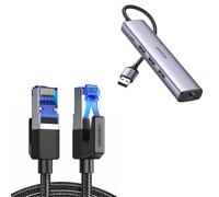 UGREEN Hub USB 3.0 Ethernet in Alluminio con Porta Alimentazione Tipo C 5V/2A Cavo di Nylon RJ45 Cavo Ethernet Cat 8 Cable Lan RJ45 40Gbps 2000MHz