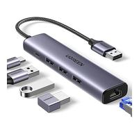 UGREEN Hub USB 3.0 Ethernet in Alluminio con Porta Alimentazione Tipo C 5V/2A Cavo di Nylon RJ45 Gigabit Adattatore LAN 1000Mbps Plug & Play su Windows 11 10 8 MacOS