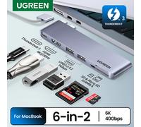 UGREEN HUB USB-C 6 in 2 da tipo C a Thunderbolt 3 4K HDMI SD e TF Adattatore USB 3.0 per MacBook Pro Air Docking Station Splitter USB-C