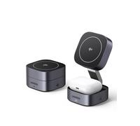 UGREEN MagFlow Caricatore Wireless iPhone Qi2 15W Certificato Compatibile con MagSafe iPhone 17 16 15 14 13 12 AirPods, 2 in 1 Stazione di Ricarica Magnetica Pieghevole, Ideale per le Vacanze