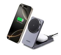 UGREEN MagFlow Caricatore Magnetico 2 in 1, Stazione di Ricarica Wireless per Cuffie Compatibile con iPhone serie 16/15/14/13/12, AirPods PRO 2/3
