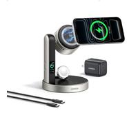 UGREEN MagFlow Pro 3 in 1 Caricatore Wireless Qi2 25W, Ventilatore TEC | Compatibile con iPhone 17-12 Air/Plus/Pro/Max, iWatch 10-6/Ultra 2/Ultra/SE 2/SE, AirPods 4/3/2/Pro 2/Pro, Con adattatore