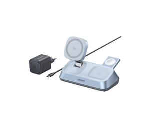 UGREEN MagFlow Qi2 25W Caricatore Wireless per iPhone 16, Stazione di Ricarica Magsafe 3 in 1 Compatibile con Magsafe iPhone 15/14/13/12, AirPods Pro 2/3, iWatch