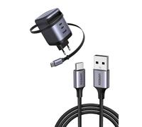 UGREEN Nexode Caricatore USB C 100W GaN con Cavo Retrattile, Ricarica Rapida con 4 Porte, Cavo USB C a A Ricarica Rapida 3A in Nylon QC 3.0