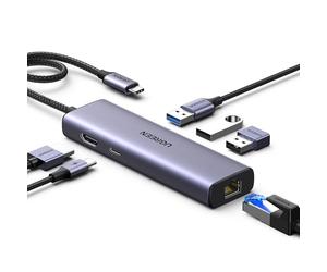UGREEN Revodok 1061 Hub USB C 6 in 1 Adattatore Ethernet Gigabit | HDMI 4K, RJ45 1000Mbps, PD 100W Ricarica Rapida, 3 USB 5Gbps, Compatible con MacBook Pro Air Neo Tablet Steam Deck