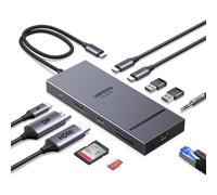 UGREEN Revodok Pro 2111 Hub USB C 11 in 1 Docking Station Doppio Display | 1 HDMI 4K60Hz, DisplayPort 4K120Hz, 10Gbsp, 2A2C Dati, Ethernet Gigabit, Ricarica PD 100W, SD TF, Audio 3,5mm