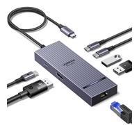 UGREEN Revodok Pro Hub USB C DisplayPort 4K 60Hz Adattatore Ethernet Gigabit Multiple Porte USB 10Gbps PD 100W 7 in 1 Docking Station USB C DP Compatibile con MacBook iPad Air Mac Mini M4