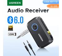 UGREEN Ricevitore Bluetooth 6.0 con LDAC, adattatore audio wireless ad alta risoluzione Ricevitore AUX da 3,5 mm per altoparlanti/altoparlanti cablati/stereo