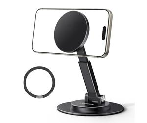 UGREEN Supporto Magnetico per iPhone Tavolo, Porta Magnetica per Scrivania Girevole e Pieghevole con 1 Anello di Metallo, Non Supporta Carica,Nero