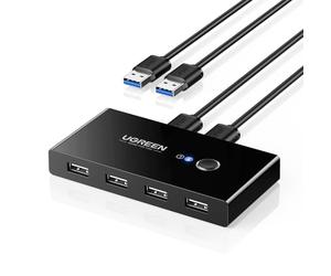 UGREEN Switch 4 Porte USB 2.0 per 2 PC 2 in 4 Out Commutatore | per Mouse, Tastiera, Scanner, Stampante, Chiavetta, Hard Drive, Compatibile con Windows, Mac OS 8.6 e Superiori, 2 Cavi 2.0