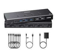 UGREEN Switch HDMI KVM 4K 60Hz 4K30Hz 4 Ingressi 1 Uscite per 4 PCs | 6 porte USB 3.0 5Gbps 5A1C 4 PCs per Tastiera Mouse Disco Rigido Controller Desktop Compatibile per Windows Linux