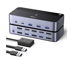 UGREEN Switch KVM DisplayPort 2 Ingressi 2 Uscite 8K 60Hz 2 Schermo | Commutatore KVM 4K con 4 Porte USB 3A1C 5Gbps per Tastiera, Mouse, Disco Rigido, Controller da Ufficio, Cavi USB Inclusi