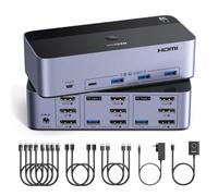 UGREEN Switch KVM HDMI +DP 2 ingressi 3 uscite 8K 60Hz per 2 PC con 3 USB 1 USB C 5Gbps per tastiera, mouse, disco rigido, controller desktop compatibile con Windows, Linux, macOS
