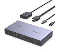 UGREEN Switch KVM USB-C+HDMI 1 Monitor 2 Computer con 4 Porte USB 3.0 4K@60Hz Alluminio per 1 Laptop & 1 Desktop Condividi One Monitor Tastiera Mouse Stampante con 1 Cavo HDMI+2 Cavi Type-C
