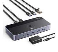 UGREEN Switch USB 3.0 Commutatore USB 2 Ingressi e 4 Uscite | con Porta Gigabit Ethernet RJ45, Telecomando, per Mouse, Tastiera, Compatibile con Windows macOS Linux