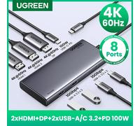 UGREEN Triple Display USB C HUB 10Gbps 4K adattatore HDMI Splitter 8-in-1 con HDMI DP USB3.2 PD 100W Dock per MacBook Pro Air PC