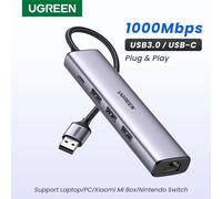 UGREEN USB Ethernet Adapter 1000/100Mbps USB3.0 HUB RJ45 Lan per PC portatile Xiaomi Mi Box Macbook Windows USB-C HUB scheda di rete