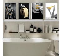 UGZDEA Set di 3 poster moderni su tela da bagno, in bianco e nero, moderni e divertenti, senza cornice(D,4x60x80cm)