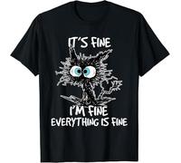 UHBGd68uu Its Fine Im Fine Everything Is Fine Funny Black Cat T-Shirt Black XL