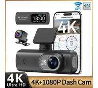 UHD 4K Dash Cam Registratore di guida a doppio obiettivo DVR per auto 1080P Telecamera con obiettivo posteriore WiFi integrato GPS Monitoraggio del parcheggio 24 ore Scatola nera