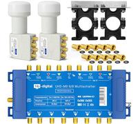 UHD Quattro LNB + Multiswitch pmse HB-DIGITAL per Full HDTV 3D 4K UHD con alimentatore di rete + spina F dorata