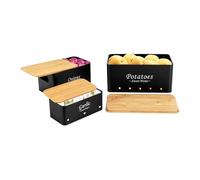 UHDUIG Set di 3 contenitori per patate, cipolle, aglio, con coperchio in bambù, manici cavi, impilabili, per cipolle, patate, aglio