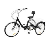 UHDUIG Triciclo per adulti, 24 pollici, 3 ruote, a 7 marce, pieghevole, con schienale e cestino per la spesa per adulti e anziani, City Tricycle per città, nero