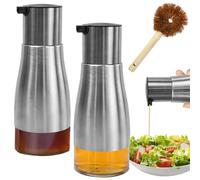 UHETLET 2 Pezzi Dosatore di Olio d'Oliva 300ML Bottiglia di Olio e Aceto in Acciaio Inox Oliera Salvagoccia Dispenser Oli o Cucin a in Vetro Versatore Dosatore per la Cucina per Cucina BBQ e Insalate