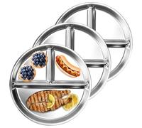 UHETLET 3 Pezzi Piatto con Divisori in Acciaio Inox 23 cm Piatti per Bambini Piatti Controllo delle Porzioni Piatto Svezzamento con 3 Scomparti Piatti a Sezioni Infrangibili per Pranzo e Campeggio