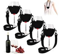 UHETLET 4 Pezzi Portabicchiere da Vino al Collo Porta Bicchieri da Vino Portatile Porta Bicchieri Sospesi Cordini di Bicchiere di Vino Regolabili per Compleanno Matrimonio Picnic Festa, Nero