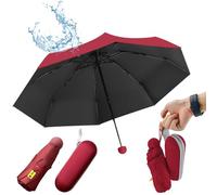 UHETLET Mini Ombrello Ombrello Pioggia Pieghevole da Viaggio 8 Costole Ombrello Piccolo Mini Ombrello Tascabile Anti UV Ombrello Portatile Antivento con Custodia per Donne e Uomini, Rosso