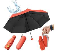UHETLET Mini Ombrello Ombrello Pioggia Pieghevole da Viaggio 8 Costole Ombrello Piccolo Mini Ombrello Tascabile Anti UV Ombrello Portatile Antivento con Custodia per Donne e Uomini, Arancione
