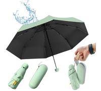 UHETLET Mini Ombrello Ombrello Pioggia Pieghevole da Viaggio 8 Costole Ombrello Piccolo Mini Ombrello Tascabile Anti UV Ombrello Portatile Antivento con Custodia per Donne e Uomini, Verde Chiaro